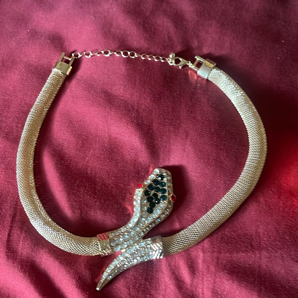 Luxurious Green-Eyed Snake Collar Necklace -